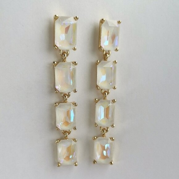 Long White Opal Crystal chandelier earrings in gold tone - Picture 7 of 8